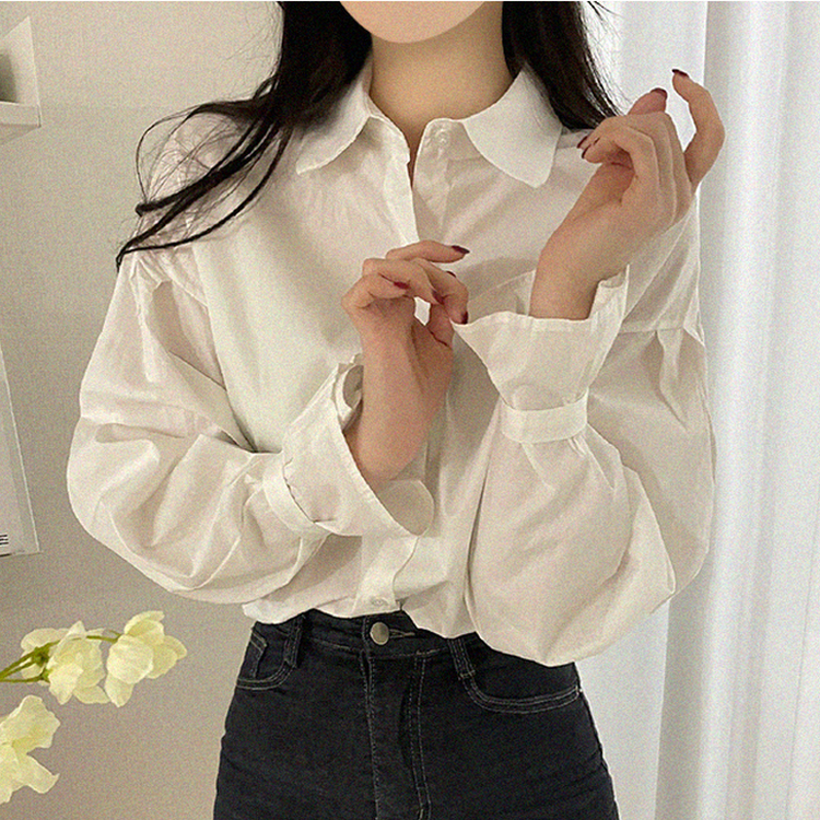 パフ袖ピンタックルーズシャツ WHITE
