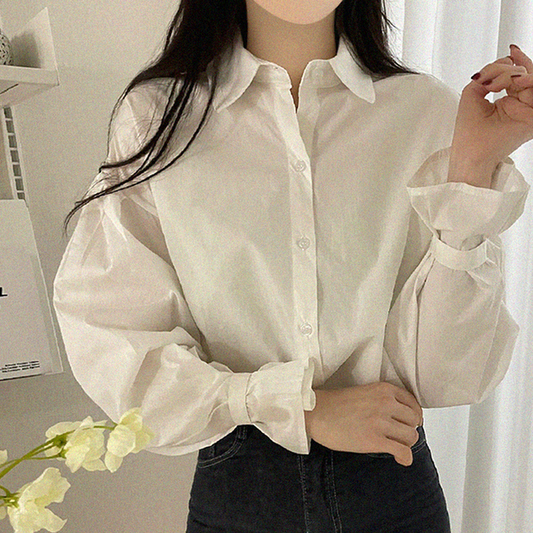 パフ袖ピンタックルーズシャツ WHITE