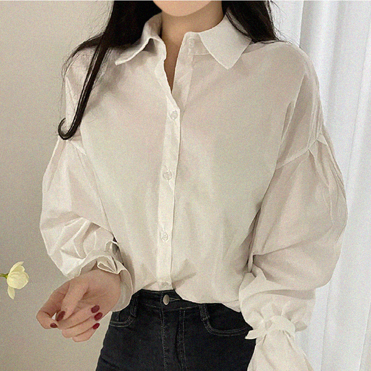 パフ袖ピンタックルーズシャツ WHITE