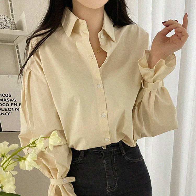 パフ袖ピンタックルーズシャツ BEIGE