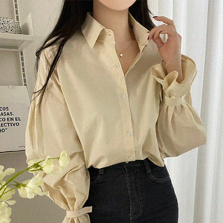 パフ袖ピンタックルーズシャツ BEIGE