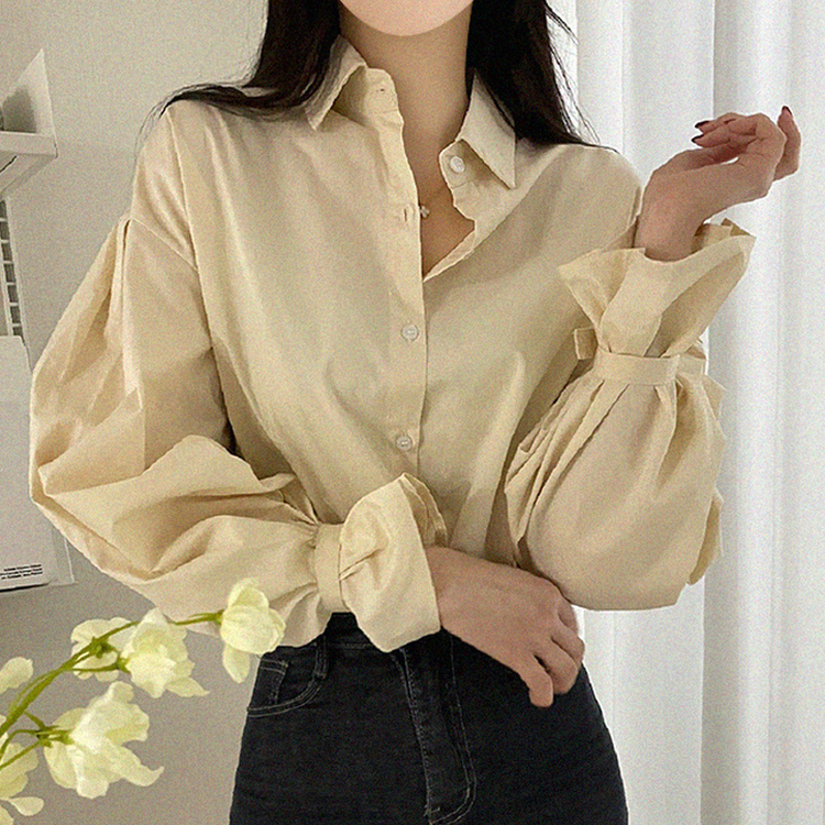 パフ袖ピンタックルーズシャツ BEIGE