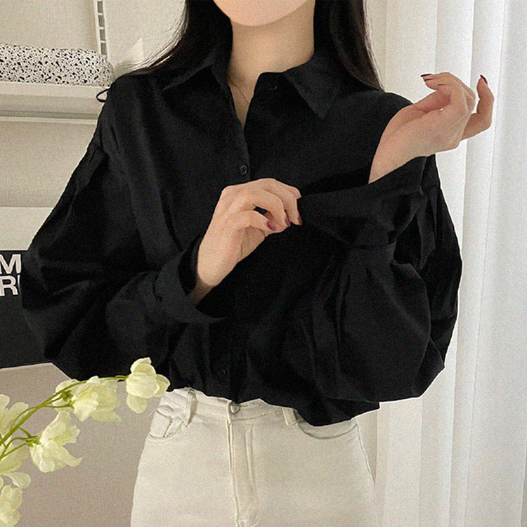 パフ袖ピンタックルーズシャツ BLACK