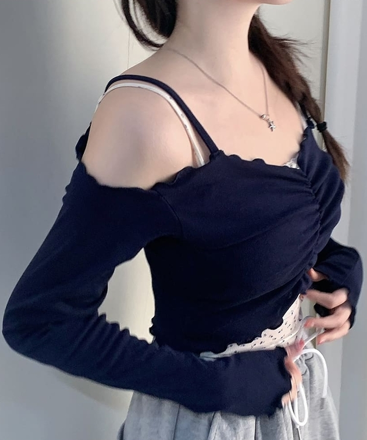 【カップ付き】レイヤードフラワーキャミソール BLACK