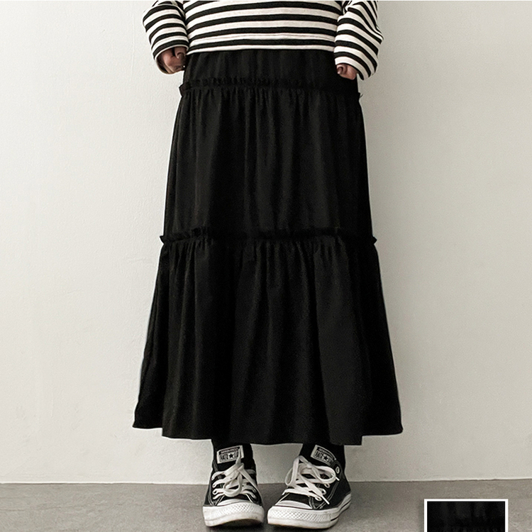 フラワーバンディングロングスカート BLACK