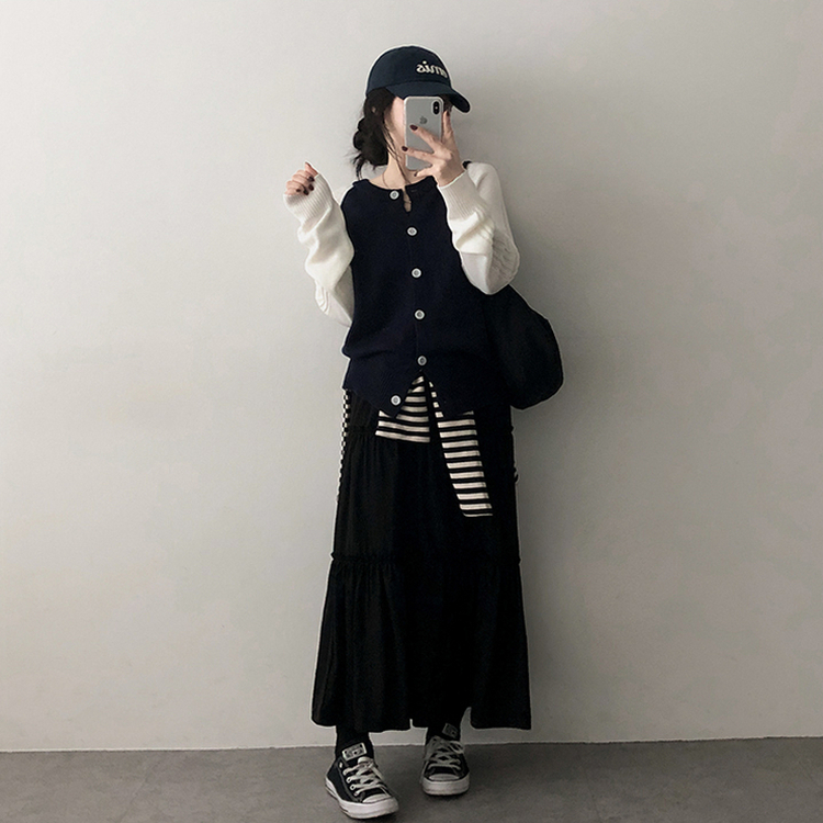 フラワーバンディングロングスカート BLACK