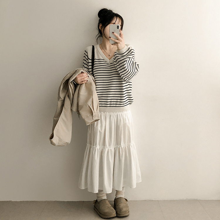 フラワーバンディングロングスカート IVORY