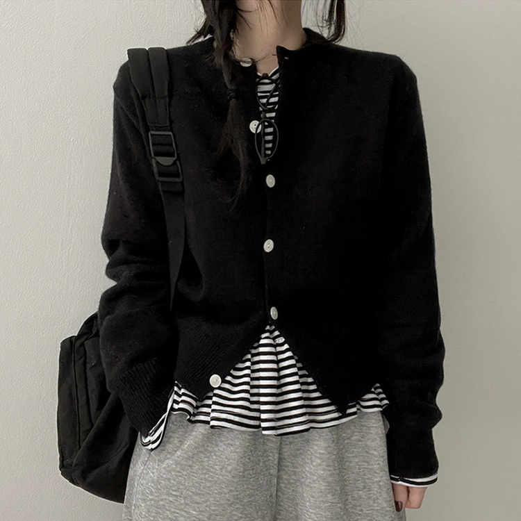 ラウンドニットカーディガン(5color) BLACK