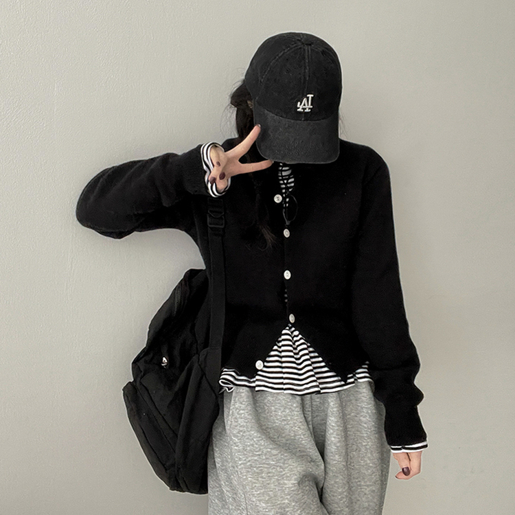 ラウンドニットカーディガン(5color) BLACK