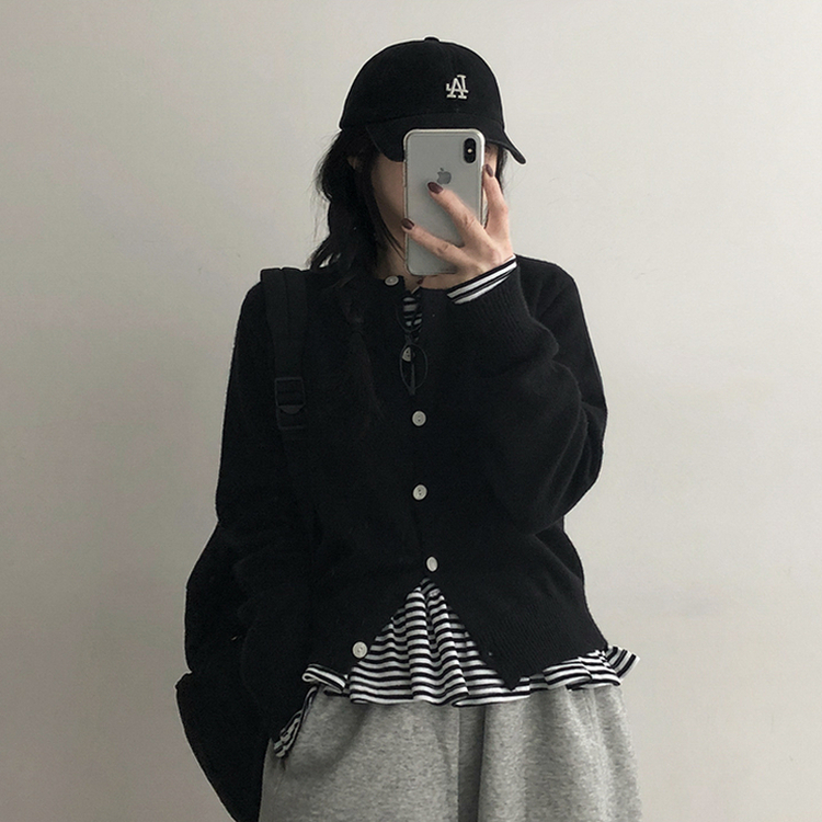 ラウンドニットカーディガン(5color) BLACK