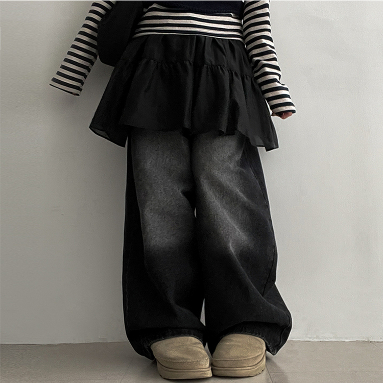 レイヤードシャーリングスカート BLACK