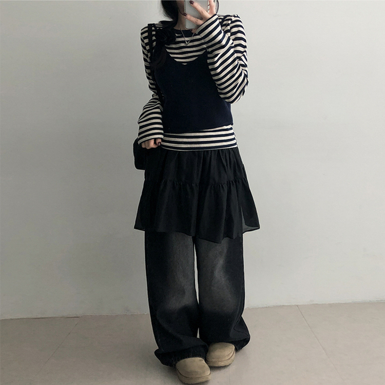 レイヤードシャーリングスカート BLACK