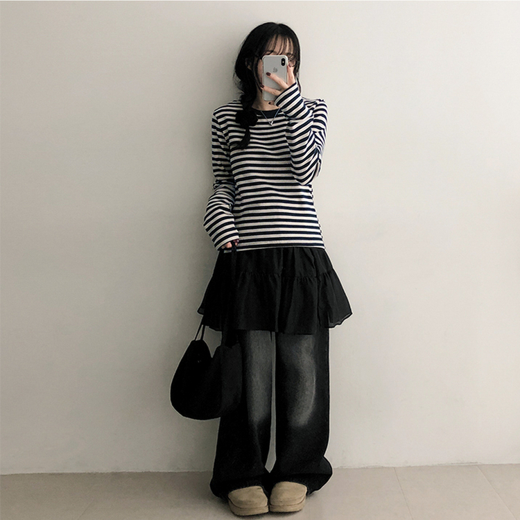 レイヤードシャーリングスカート BLACK