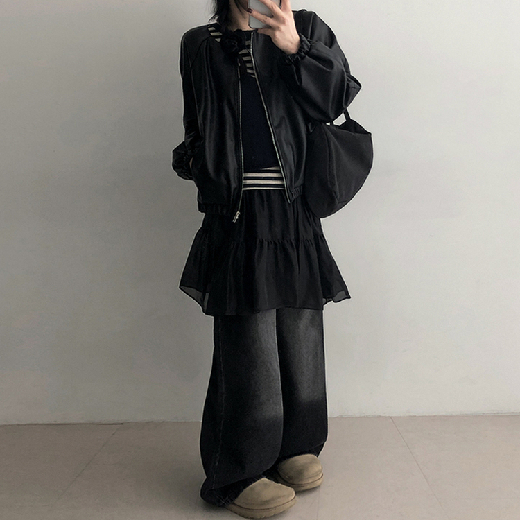 レイヤードシャーリングスカート BLACK