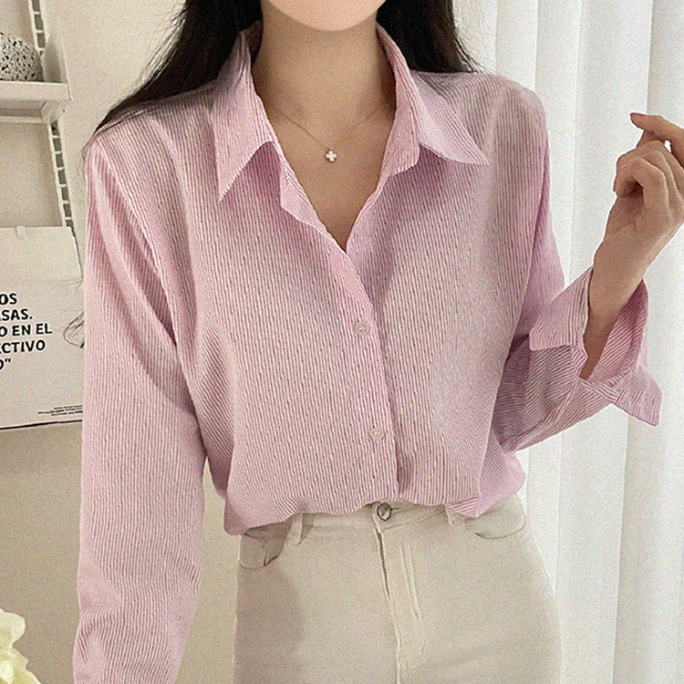 クロップストライプシャツ PINK