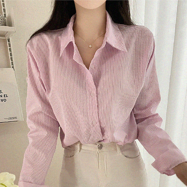 クロップストライプシャツ PINK