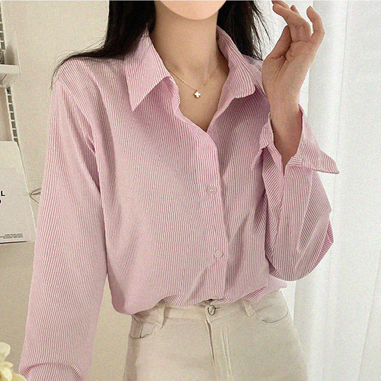 クロップストライプシャツ PINK