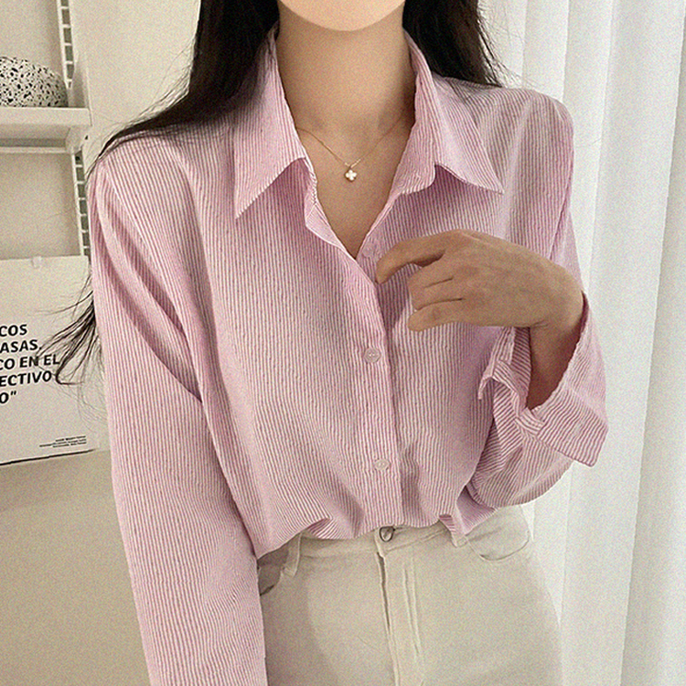 クロップストライプシャツ PINK