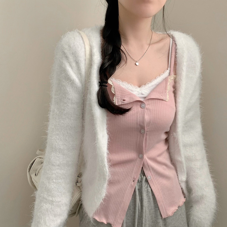 ボタンレースレイヤードキャミソール PINK