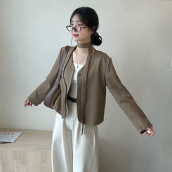 【マフラー付き】ボタンVネッククロップジャケット CHESTNUT BROWN