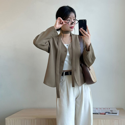 【マフラー付き】ボタンVネッククロップジャケット CHESTNUT BROWN