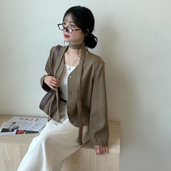 【マフラー付き】ボタンVネッククロップジャケット CHESTNUT BROWN