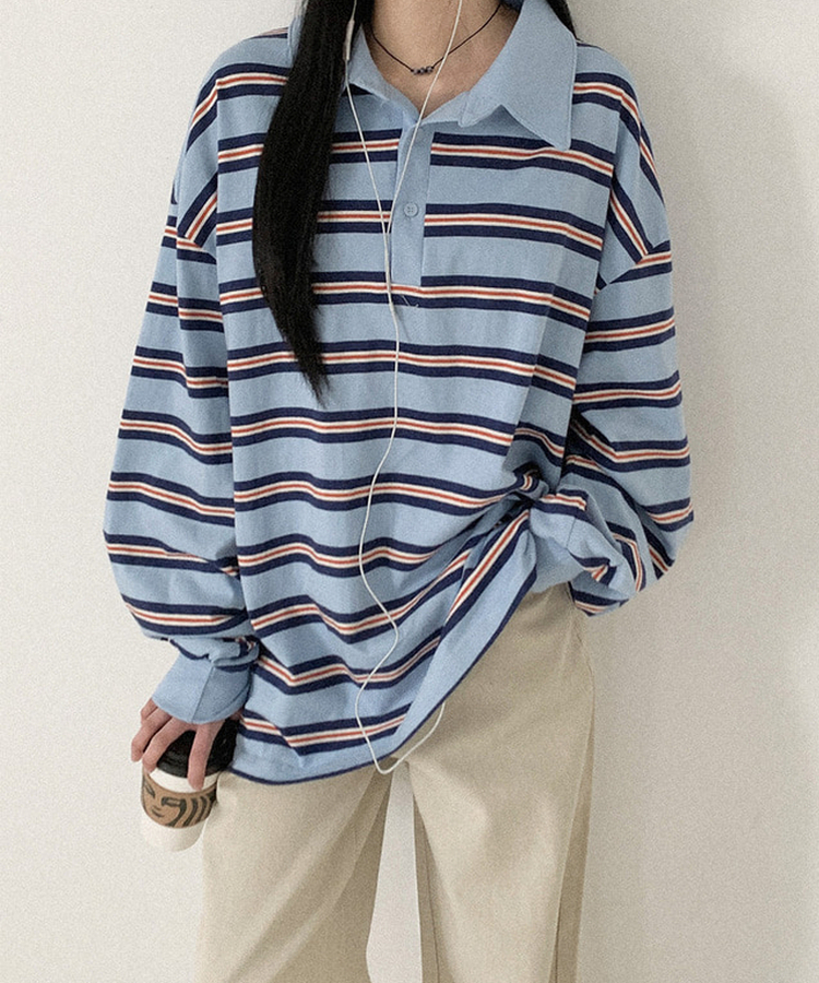 ストライプラグビートレーナー SKY BLUE