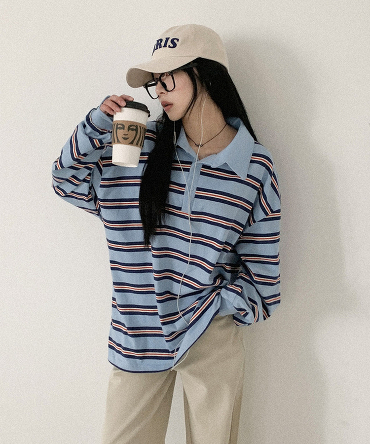 ストライプラグビートレーナー SKY BLUE