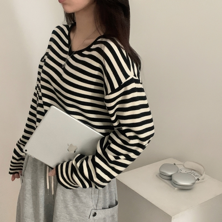 ストライプルーズフィットニット(5color) BLACK