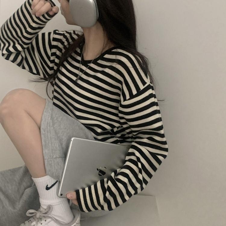 ストライプルーズフィットニット(5color) BLACK