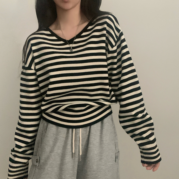 ストライプルーズフィットニット(5color) BLACK