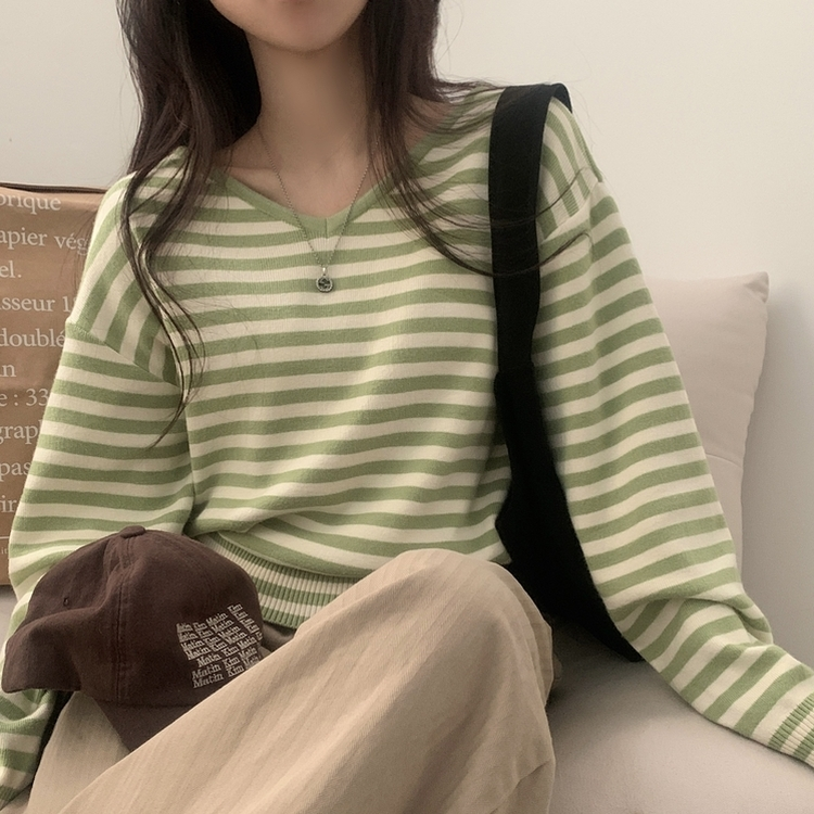 ストライプルーズフィットニット(5color) GREEN