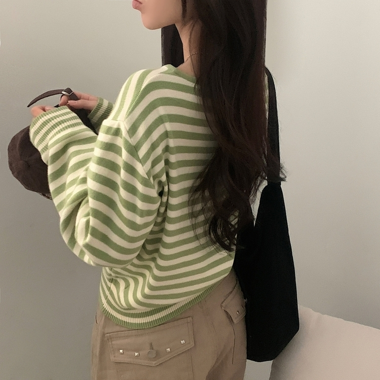 ストライプルーズフィットニット(5color) GREEN