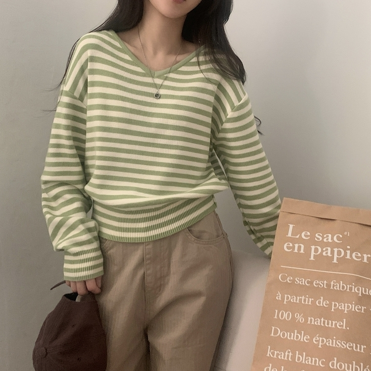 ストライプルーズフィットニット(5color) GREEN