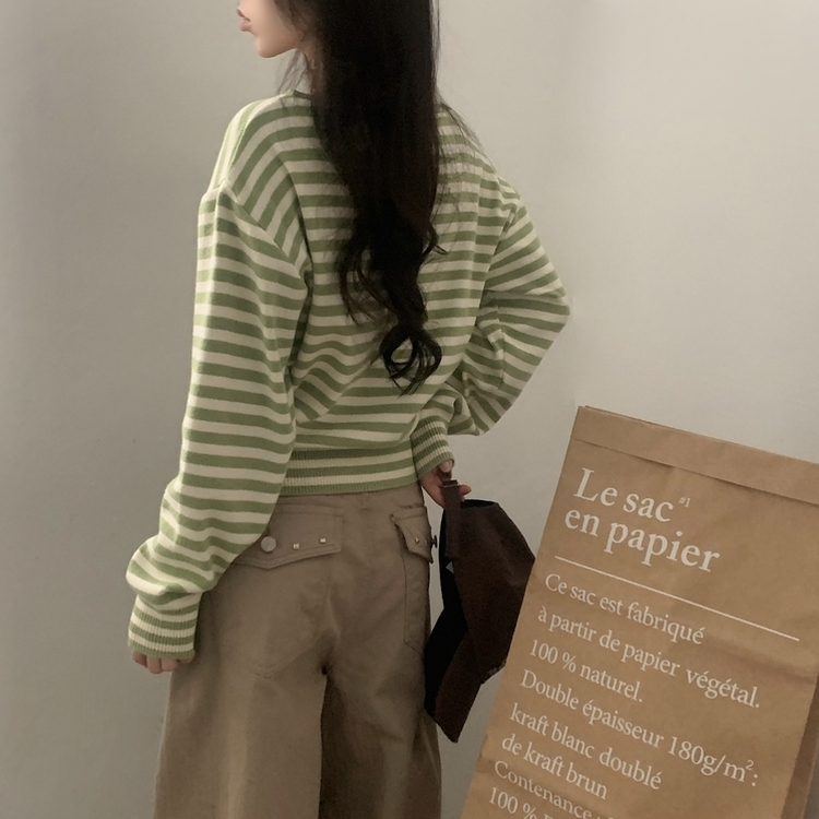 ストライプルーズフィットニット(5color) GREEN