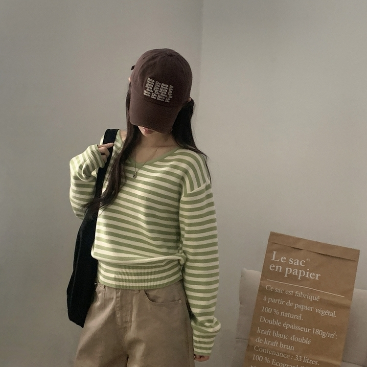 ストライプルーズフィットニット(5color) GREEN