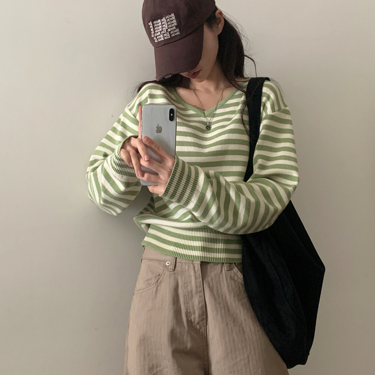 ストライプルーズフィットニット(5color) GREEN