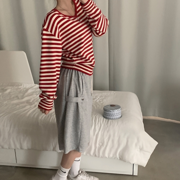 ストライプルーズフィットニット(5color) RED