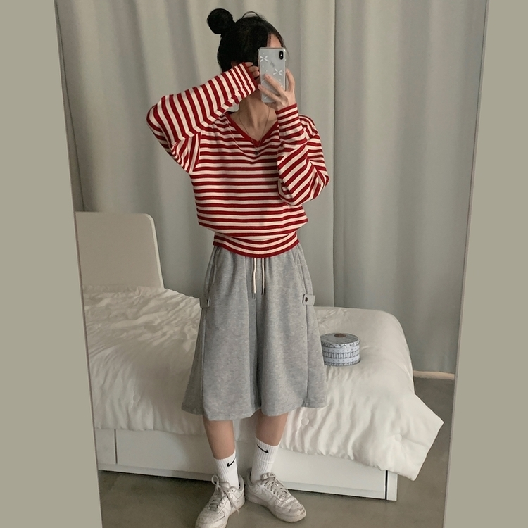 ストライプルーズフィットニット(5color) RED