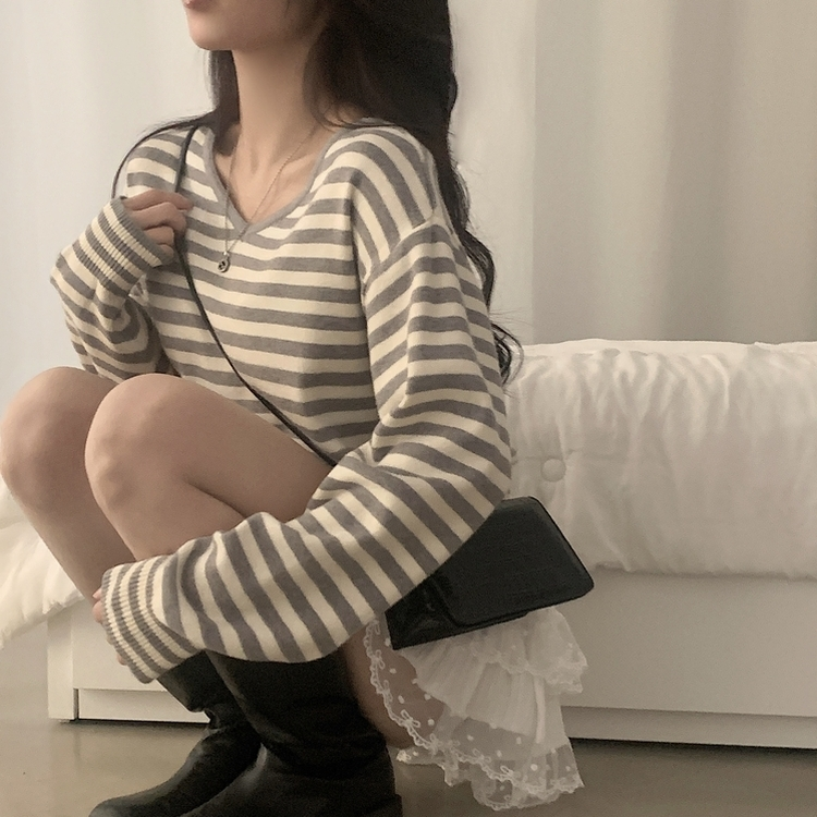 ストライプルーズフィットニット(5color) GREY