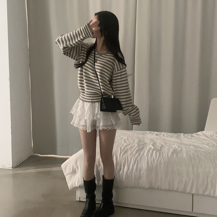 ストライプルーズフィットニット(5color) GREY