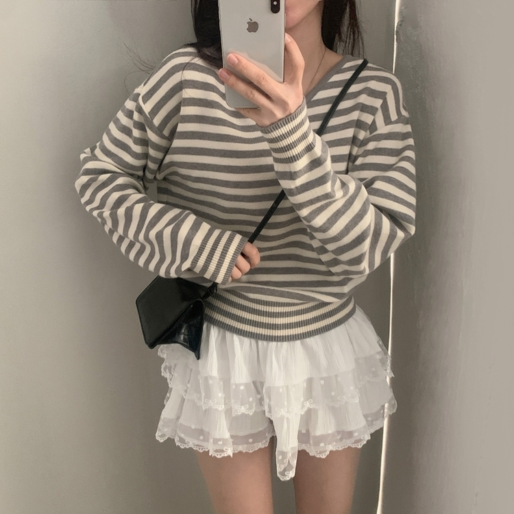 ストライプルーズフィットニット(5color) GREY