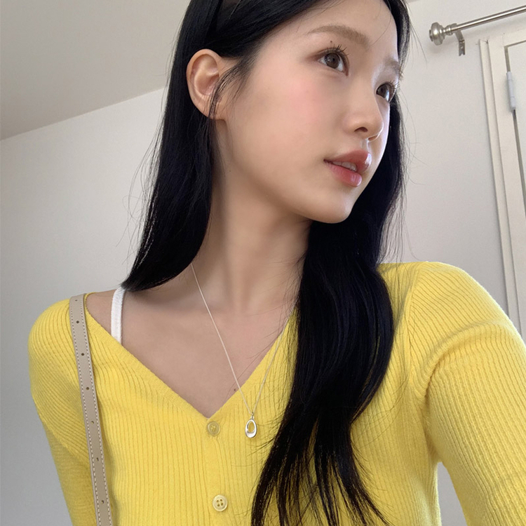 (一日中快適♥) リシェル ソフト リブ Vネック クロップド ニット カーディガン YELLOW