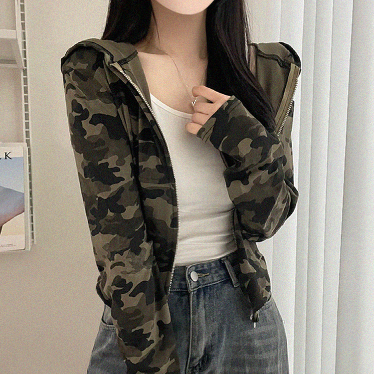 ミリタリークロップフードジップアップ KHAKI