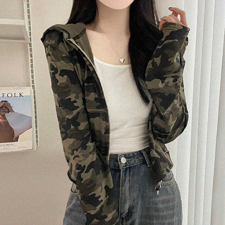 ミリタリークロップフードジップアップ KHAKI
