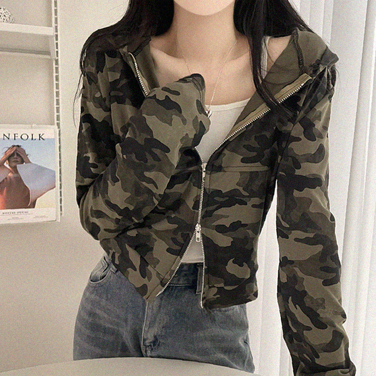 ミリタリークロップフードジップアップ KHAKI