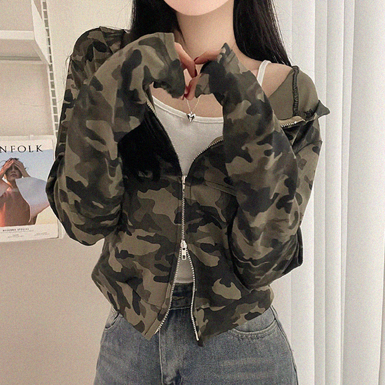 ミリタリークロップフードジップアップ KHAKI