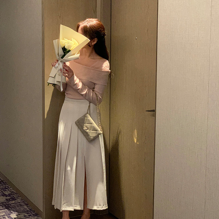 （体型カバー/ゲストルック/フォーマルルック）メルビット プリーツ スリット ロングスカート IVORY