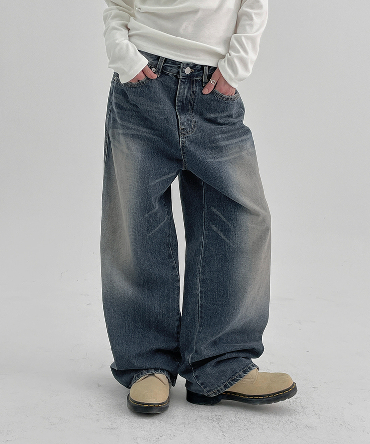 ウォッシングワイドデニムパンツ DARK BLUE