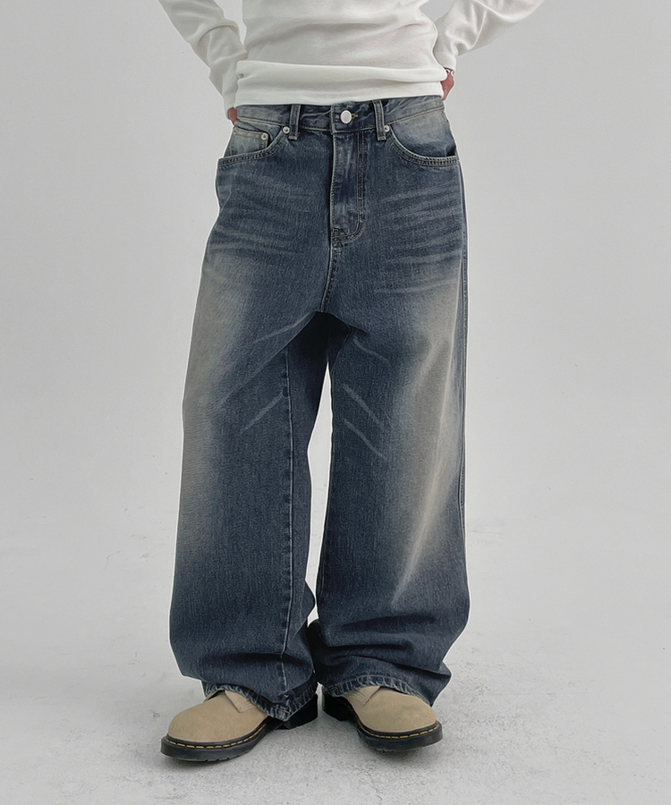 ウォッシングワイドデニムパンツ DARK BLUE